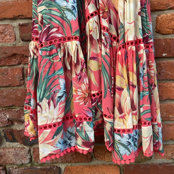 FARM Rio NWT Pink Halter Eyelet Tropical Floral Dress Lined Buttons Large - Picture 4 of 7